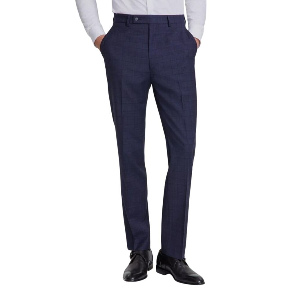 Calvin Klein Men's Navy Plaid Wool Blend Jace Slim-Fit Dress Pants Size 42x32